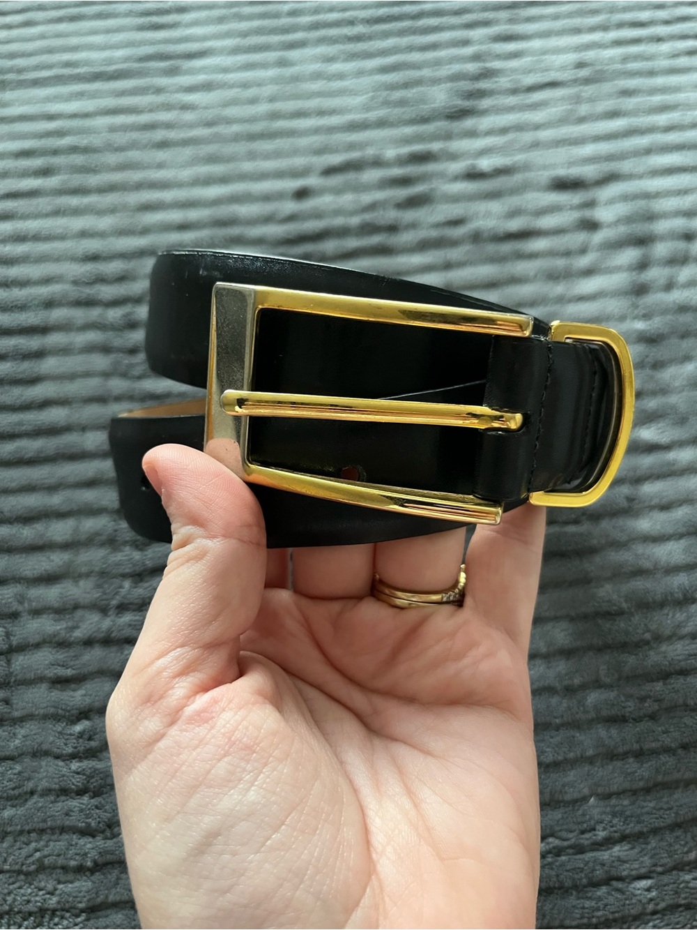 Classic Black Leather Belt with Gold Buckle | Silver Accents